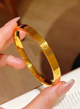 金包银素圈黄金卡家手镯奢饰女款轻奢小众高级感手环送女友礼物