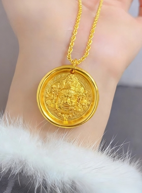 金包银黄财神吊坠女古法錾刻毛衣链高保色锤纹财神挂坠可置换回收