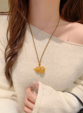 金包银实心葫芦项链吊坠女款轻奢小众镂空珐琅彩葫芦毛衣链送闺蜜