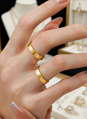 实心金包银戒指男女款素圈光面时尚卡戒一字戒指情侣亮面指环饰品