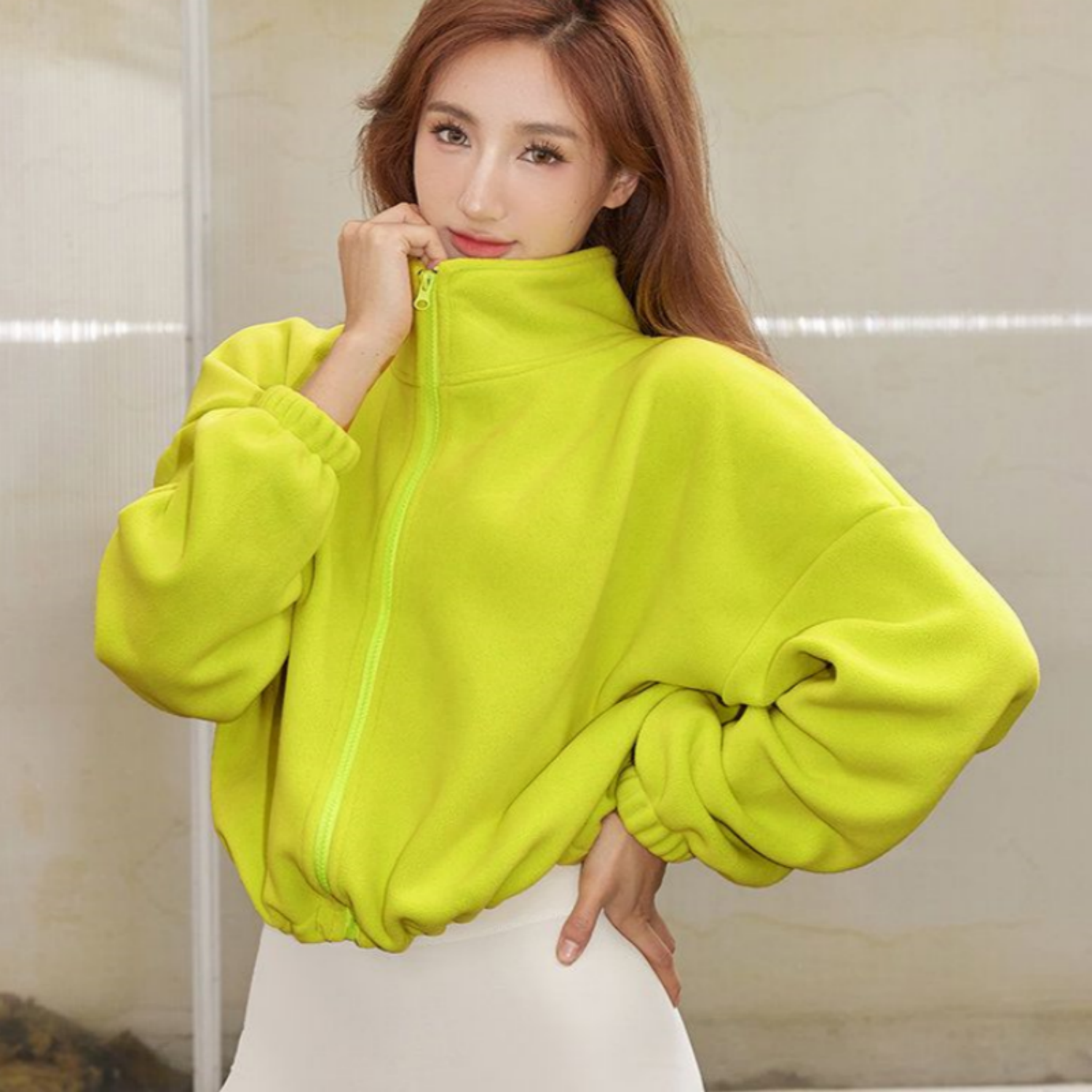 秋冬抽绳收腰摇粒绒运动卫衣外套女立领长袖宽松保暖加厚跑步健身,淘宝优惠券,粉丝福利购,淘宝优惠卷
