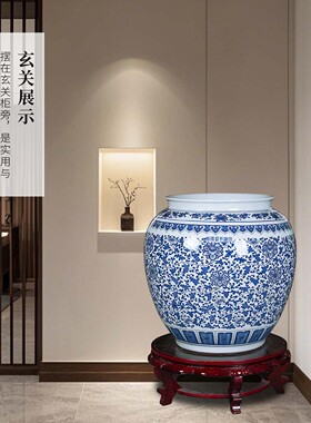 景德镇陶瓷大号书画卷轴缸中式花瓶办公室书房收纳字画桶落地摆件