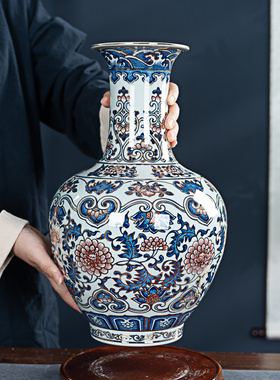 高端描金仿古手绘大花瓶赏瓶景德镇陶瓷客厅博古架办公室中式摆件