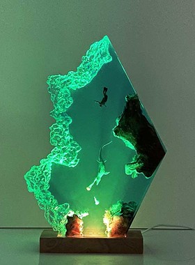 带灯座室内家居饰品实木树脂夜灯