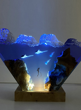 带灯光室内家居饰品树脂实木观赏