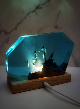 带灯光室内家居摆件实木树脂观赏