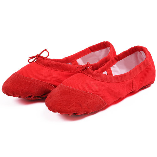 红色儿童舞蹈鞋女软底练功鞋中国民族成人公主女童考级芭蕾舞蹈鞋 - 图3