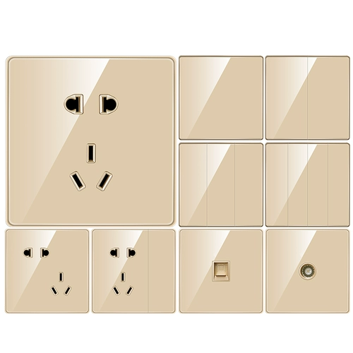 Международный электрический переключатель панель панели мебель шампанского золота 86 темная установленная стеклянная стена две три штеки пять отверстий