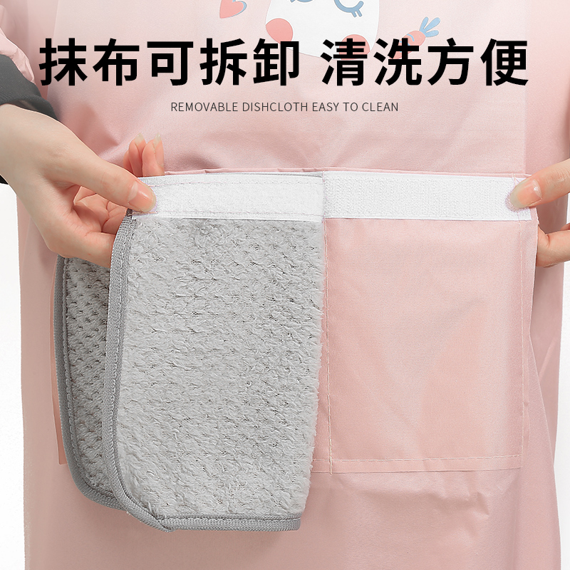 围裙家用厨房女长袖防水防油工作服卡通时尚做饭围腰带袖罩衣大人 - 图2