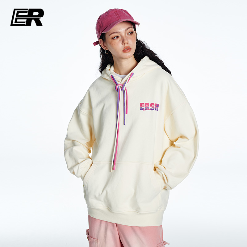 【黄子弘凡】ER彩虹帽绳卫衣2025新美式简约潮牌情侣小众帽衫ins