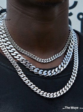 正品立体切割嘻哈古巴钛钢项链