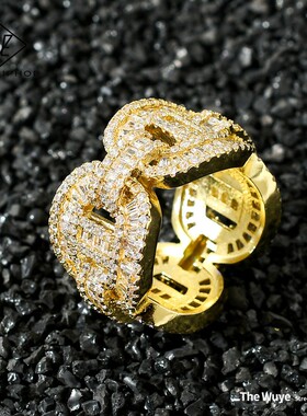 欧美气质猪鼻子古巴满锆石锁链