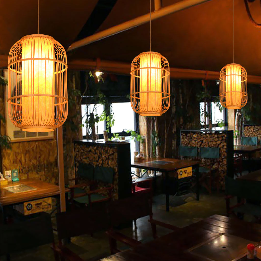 中式饭店茶室复古禅意中国风小吊灯竹编灯笼日式餐厅鸟笼竹艺灯具_虎窝淘