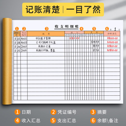 收支明细账本记账本手帐明细账营业额记录本台账现金日记家庭全套每日流水会计用品办公店铺营业收入支出商用 - 图0