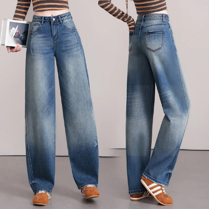 浅蓝色美式阔腿牛仔裤女2026春秋新款高腰宽松遮跨显瘦直筒拖地裤,淘宝优惠券,粉丝福利购,淘宝优惠卷