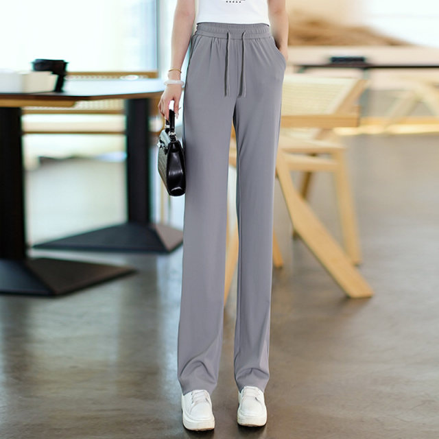 Summer ice silk pants wide leg pants ແອວສູງ drape ກາງເກງຊື່ບາງ