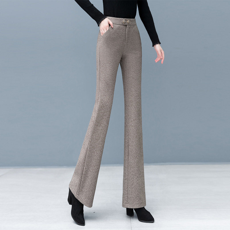 2025新款秋冬季加绒加厚毛呢裤子女休闲西装裤高腰显瘦直筒微喇裤,淘宝优惠券,粉丝福利购,淘宝优惠卷