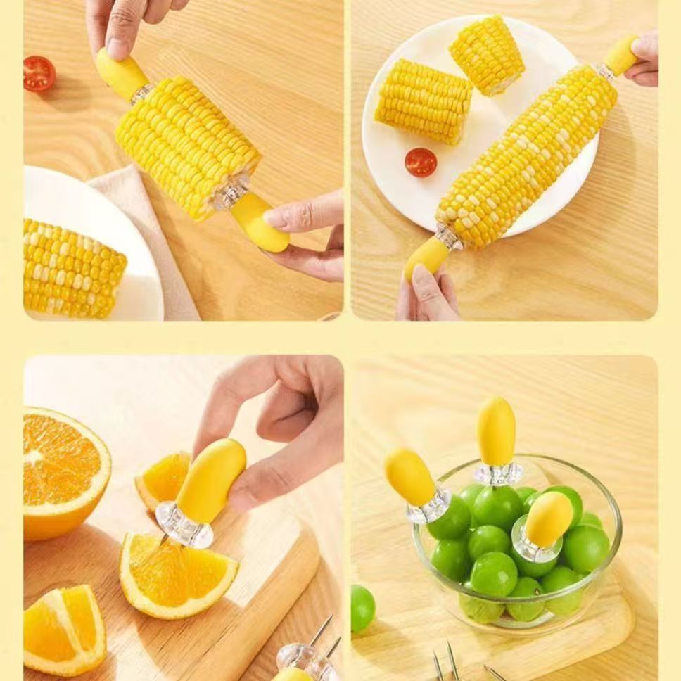 防烫玉米针家用食品级不锈钢隔热叉烧烤签水果叉安全收纳便携餐叉 - 图1