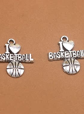 DIY复古饰品配件 西藏银我爱篮球吊坠  I LOVE BASKETBALL