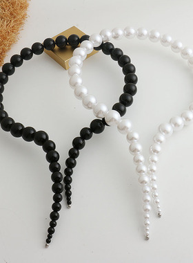 原创黑白色大小珍珠项圈开口项链