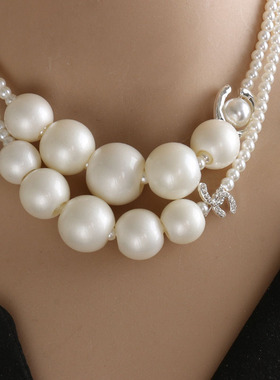小香风泡泡珍珠项链串珠锁骨链女