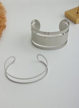 光面银色臂环多层开口手镯手环女
