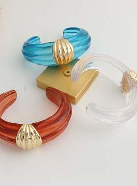 轻奢多层树脂透明开口手镯宽手环