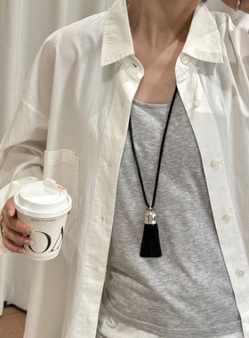 黑色流苏穗子吊坠项链女款毛衣链