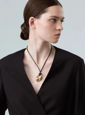 金色T字皮绳项链腰链几何毛衣链