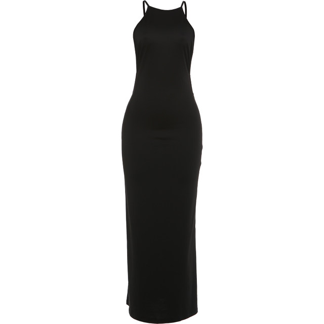 KLIOU super hot sister style fashionable black halterneck sleeveless dress for women slimming and revealing backpack buttocks long skirt trendy