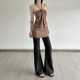 KLIOU Fashion Retro Brown Diamond Decorated Halter Dress Women's Design Slimming Covering Buttocks Short Skirt