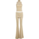 KLIOU French retro khaki high collar sleeveless vest slimming high waist casual trousers fashionable two-piece set for women