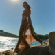 KLIOU hot girl resort style retro caramel brown long-sleeved T-shirt pleated slimming high-waisted skirt two-piece trendy set