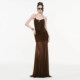 KLIOU lazy atmosphere temperament retro suspender dress women's design slightly see-through pleated slim long skirt trendy