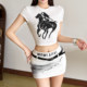 KLIOU sports ins personalized printed short navel-baring round neck T-shirt slimming high waist hip skirt two-piece set