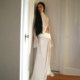 KLIOU Pure Desire Design Niche Hollow Revealed Waist High Neck Long Sleeve Top Fashionable Slit Hot Girl Long Skirt