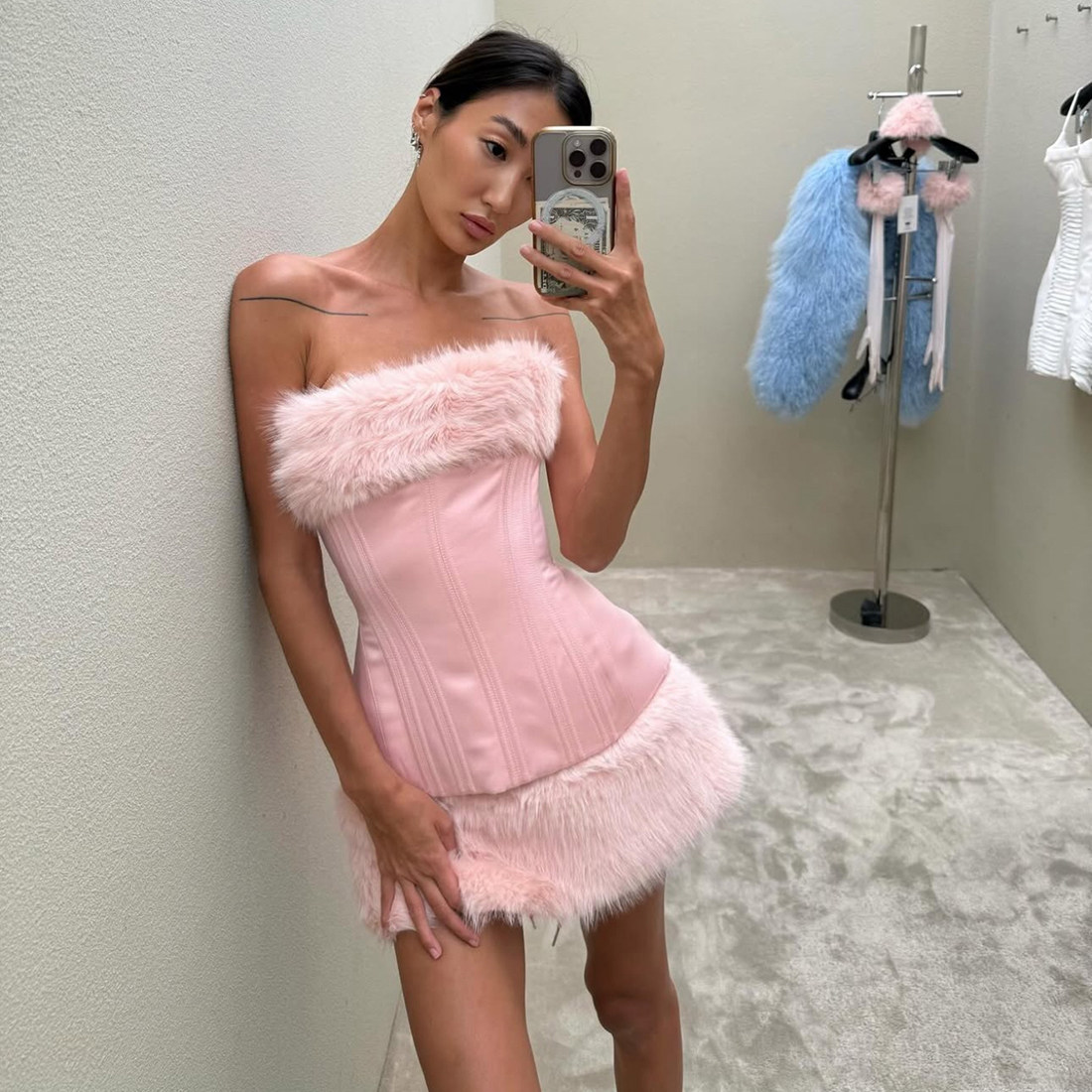 KLIOU 减龄甜辣妹设计感毛毛拼接抹胸背心带袖套修身显瘦上衣 女,淘宝优惠券,粉丝福利购,淘宝优惠卷