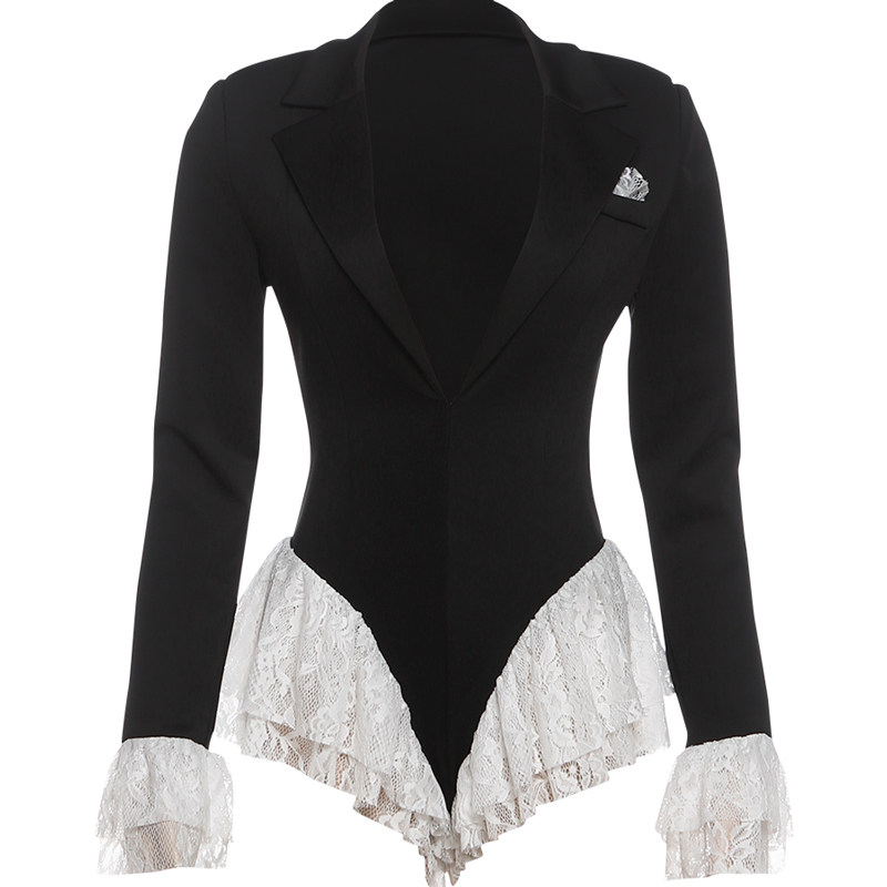 KLIOU 欧美拽姐风撞色性感深V领连衣裙女蕾丝拼接时尚显瘦连体裤,淘宝优惠券,粉丝福利购,淘宝优惠卷