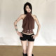 KLIOU Sweet and Spicy Fashionable Retro Metal Decorated Half-Tall Collar Vest Women's Slim Covering Backless Versatile Top