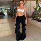 Music festival hottie bi wears ruffled high-waisted casual pants