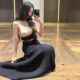 KLIOU Yi Mengling's same style simple solid color sleeveless vest slimming high waist versatile skirt two-piece set