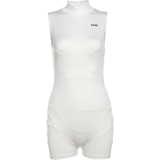 Technologically futuristic mesh splicing sleeveless jumpsuit