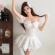 KLIOU pure desire cool atmosphere sequin decorated one-shoulder top layered slimming high-waisted skirt for women
