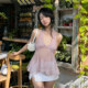 KLIOU Gentle and sweet girl light pink sequin stitching V-neck halter top for women slightly see-through slimming irregular top