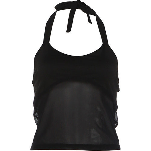 KLIOU 欧美ins透视网纱拼接挂脖系带背心女时尚显瘦修身辣妹上衣 - 图3