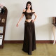 KLIOU Milk Brown Retro Mesh Spliced Halter Neck Off-Shoulder Top Hollow Slim High Waist Skirt Suit