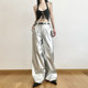 Cool and cool sister hits the street silver high-waisted casual pants