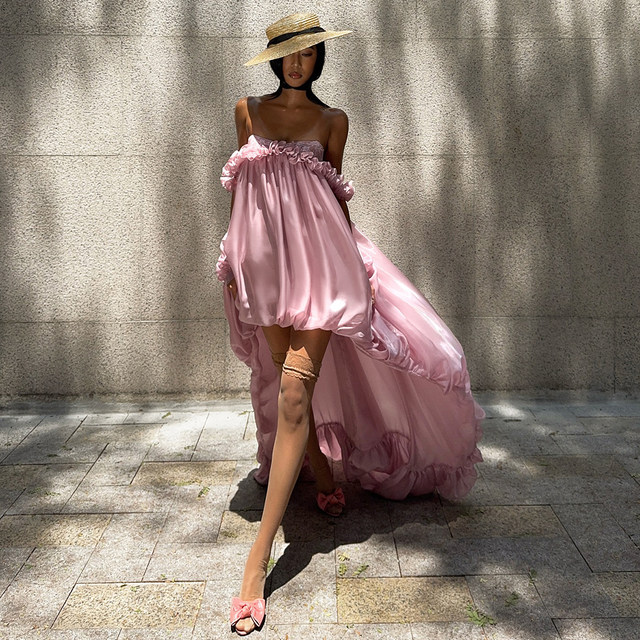 KLIOU early autumn miu style streamer super fairy tube top dress women's design slimming and irregular skirt trend