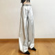 Cool and cool sister hits the street silver high-waisted casual pants