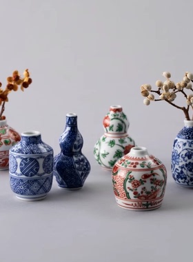 「京都和风」中川政七商店 有田烧传统 手绘小泪壶赤绘花瓶蹲形